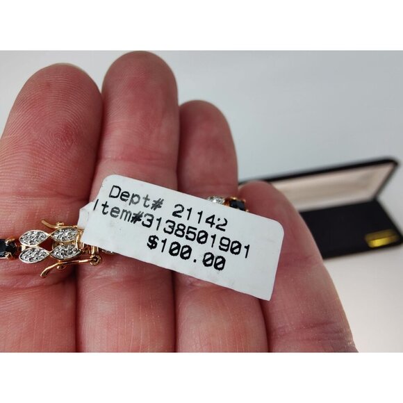18KT Gold Over Silver Genuine Sapphire/ Diamond Accent Bracelet - Picture 6 of 9